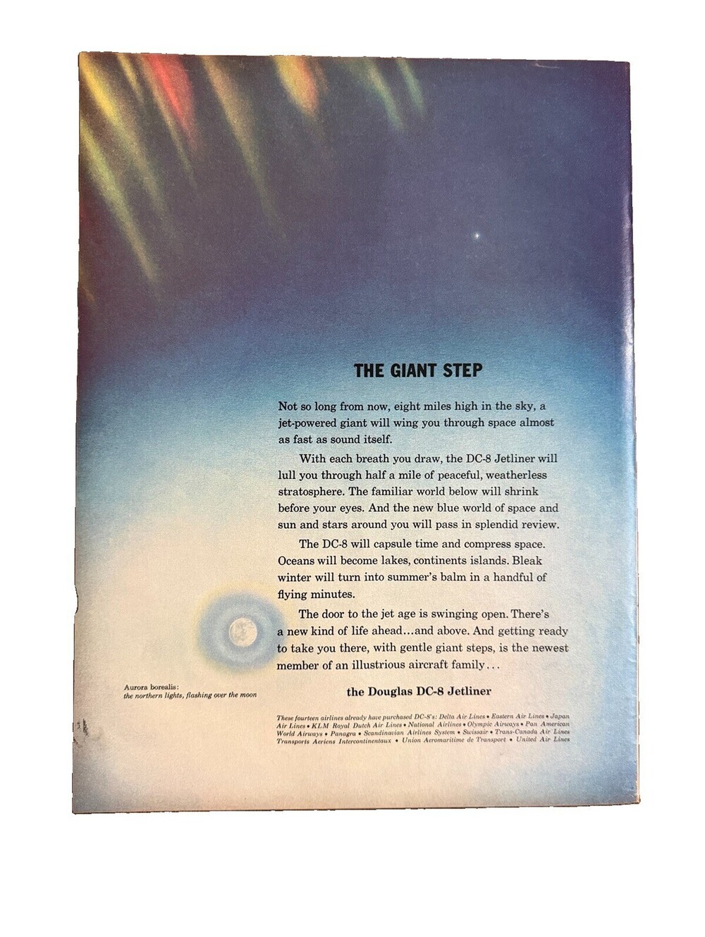 1957 Douglas DC-8 Jetliner The Giant Step Print Ad Aviation Airplane Flight Sky